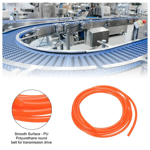 5mm Diameter Polyurethane Round Belt, 3 Meters Long Orange Smooth Surface Drive Belt For Transmission Systems in industrial setting