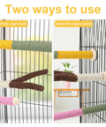 Two installation methods of Top Shelf 3 Piece Natural Wood Bird Perch And Chew Toy Set For Cockatiels Budgies Parakeets.