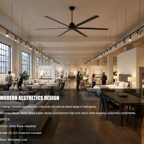 100 Inch HVLS Industrial Ceiling Fan With Quiet 90W DC Motor installed in modern retail space