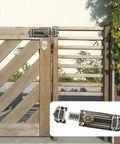 Bronze Slide Door Bolt Gate Security Lock Latch with Mounting Screws installed on wooden gate, highlighting antique style and zinc alloy construction