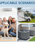 Applicable scenarios for 50uF 440V AC Round Start Capacitor For Heat Pumps And Air Conditioners included in image.