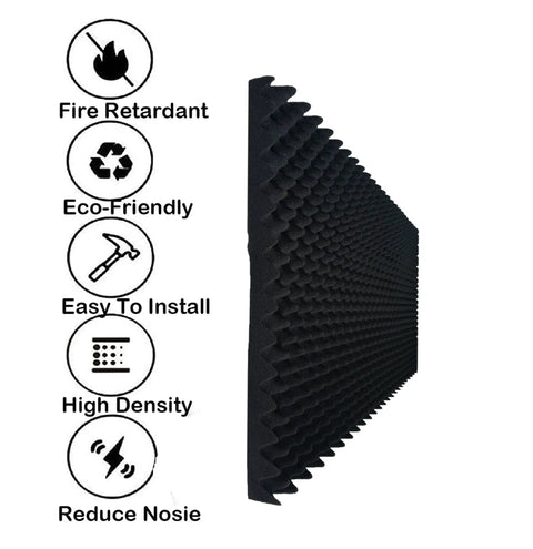 Side view of Heavy Hitter One Pack Egg Crate Foam Soundproof Wall Panels, 48x24x2 inches black, fire rated.
