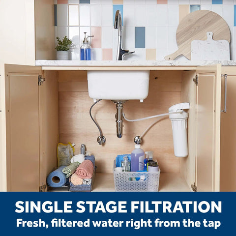 Under-sink view of Whole Home Water Filtration System With Install Kit Reduces Lead Asbestos Chlorine And More For Cleaner Taps