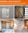 4 Pack Barn Door Soft Close Mechanisms With Spring Buffer Dampers for Sliding Barn Door Hardware supports door weights 70 to 160 pounds, shown in various interior settings.