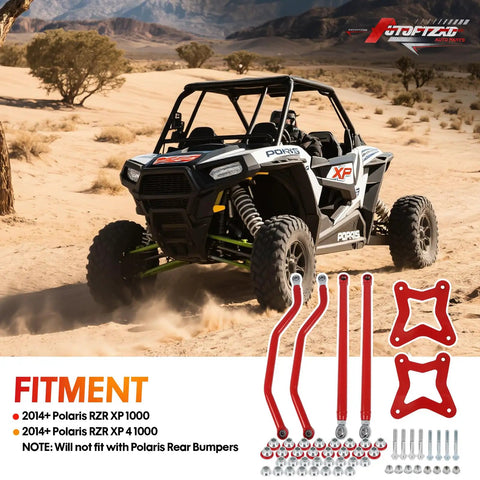 High Clearance Rear Radius Arms For 2014 And Up RZR XP 1000 And XP 4 1000 Beefed Up Heavy Duty Steel A Arms With Carbon Steel Bushings And Adjustable Heim Joints For Tough Trails Rock Crawling And Off Road Performance on Polaris RZR XP 1000