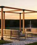 Outdoor setting with pergola using Beefed Up Iron Pergola Bracket Kit For 4x4 Posts With 3 Way And 4 Way Corner Brackets Includes Metal Base