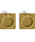 Ring Plate Pulls Set Of 2 In Solid Brass For Cabinets And Furniture 2.36 Inches Wide, 2.36 Inches High And 0.74 Inches Deep, Includes 40 Mm Screws