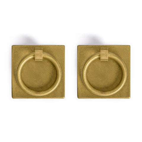 Ring Plate Pulls Set Of 2 In Solid Brass For Cabinets And Furniture 2.36 Inches Wide, 2.36 Inches High And 0.74 Inches Deep, Includes 40 Mm Screws