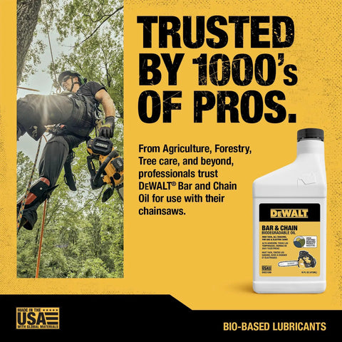 Professional using chainsaw lubricated with Biodegradable Bar And Chain Oil For Chainsaws And Pole Saws Eco Friendly Non Toxic Lubricant