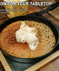 Ice cream on cookie in Pi Cast Iron Three Piece Cookware Set With Round Skillet And Reversible Grill Griddle Removable Handles Bamboo Base