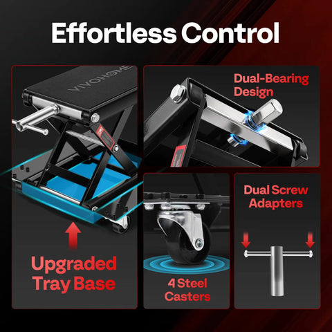 Beefy Heavy Duty Motorcycle Lift Jack With Wide Deck For ATVs And Bikes 1100 Lb Capacity Scissor Lift features and design.