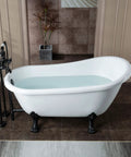 Slick Freestanding Clawfoot Tub Bundle Featuring Top Shelf Oil Rubbed Bronze Faucet And Drain Assembly All In One Premium Bathroom Soaking Package For Effortless Setup with water.