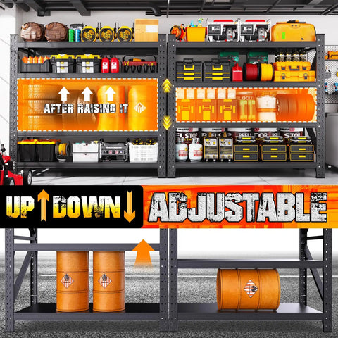 Heavy Duty Metal Garage Shelving System With Adjustable Shelf Heights, Rugged Steel Storage Racks Holds Up To 7000 Lbs, Easy Organization For Tools, Parts, And Big Stuff, black steel garage rack