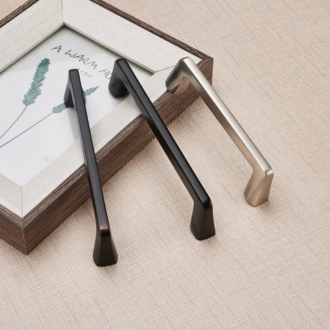 Set of three cabinet pulls, featuring the Twenty Five Pack Five Inch Dope Matte Black Cabinet Pulls for Bedroom and Bathroom.