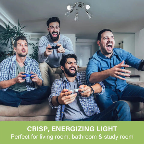 Group of friends enjoying video games under GU10 Dimmable LED Bulbs Daylight 5000K Four Point Five Watt 450 Lumen MR16 Spotlight