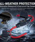 Heavy Duty Inline Blade Maxi Fuse Holder Kit With 6 Awg Wiring And Assorted Amp Blade Fuses Featuring Flippable Caps in water with dust-proof cap.