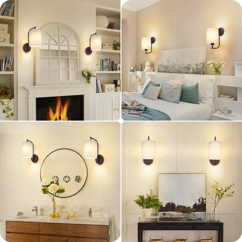 MATAMEYE Battery Operated Wall Sconce Set of 2, Dark Chocolate Wall Light in various interior settings; stylish and functional.