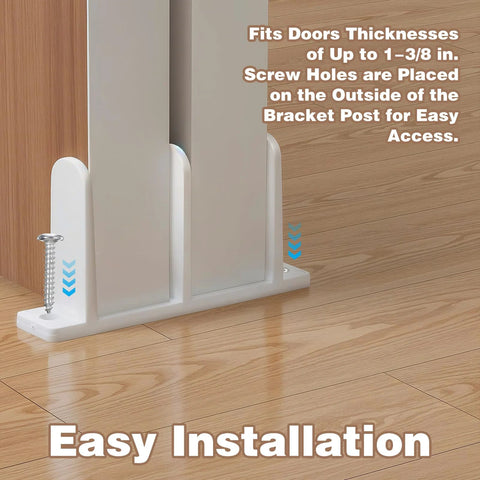 12 Pack Sliding Closet Door Floor Guides, Universal ABS Bottom Guides For 1-3/8 Inch Thick Doors, installed on floor with easy access screws.