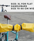 Waterproof Mountain Bike Handlebar Cover With Hook And Loop Strap Black XL Rainproof Bar Protector For Road Bicycles shown on a bike