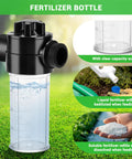 Fertilizer bottle with clear capacity scale for deep root watering spike for trees with fertilizer bottle stainless steel root feeder brass valve, showing liquid and soluble fertilizers