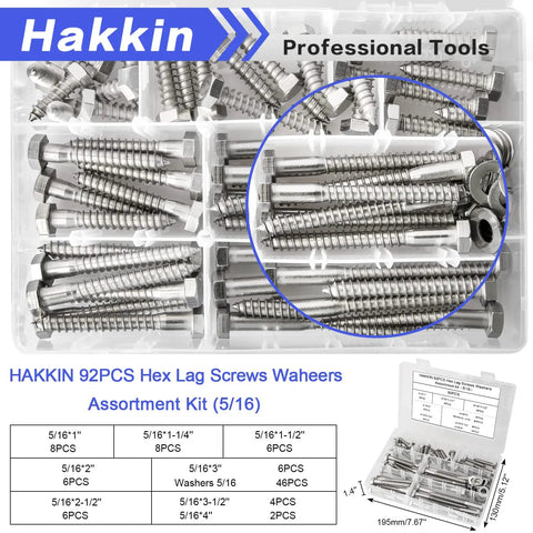 Heavy Duty Stainless Steel Lag Bolts Kit For Wood With Washers 92 Piece Set Includes Hex Lag Screws Assortment