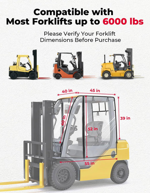 KEMIMOTO forklift rain cover with rear window, PVC cab enclosure, waterproof, fits up to 6000 lb, Amazon.
