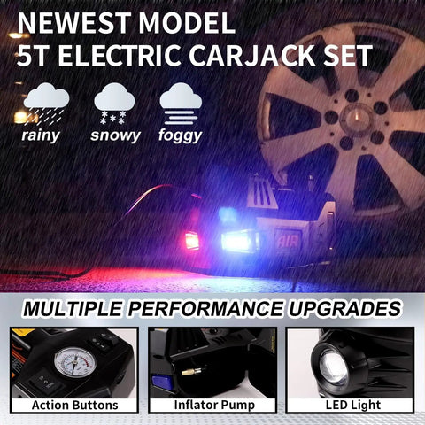 Electric Hydraulic Car Jack Kit 5 Ton 12V Portable Floor Lift Beast Of A Lift Up To 17.7 Inches With Inflator Pump and LED Light