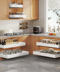 Two Pack Zero Fuss Pull Out Cabinet Organizers Built Like A Tank Smooth As Butter Roll Out Shelves Adjusts 15 To 26 Inches Wide displaying organized kitchen storage.
