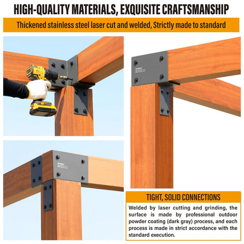 4 Pack 4X6 Actual 3.5X5.5 Heavy Duty Stainless Steel Pergola Brackets Corner Post To Beam Connectors For Gazebos, Patios, Decks, And Porches, Wood Post Cap Tie Brackets Dark Gray Outdoor Grade Powder Coated Weatherproof And Rustproof