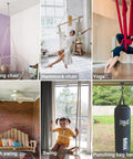 Collage showing uses for Stainless Steel Heavy Duty Ceiling Mount Swing Hanger With 1600 Pound Capacity for swings and yoga.