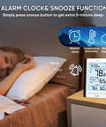 All In One Indoor Outdoor Thermometer And Hygrometer Weather Station With 330 Foot Wireless Remote Sensor on bedside table