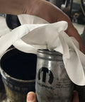 Top Notch Heavy Duty Industrial Shop Towels Multipurpose Cleanroom Wipes 500 Count being used to clean a grease can.