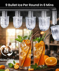 Countertop Ice Maker With Handle Delivers 9 Bullet Ice Cubes In 6 Minutes, Up To 26 Lbs Per Day, with ice and drinks on display
