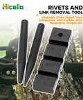 Three Piece Pocket Chainsaw Breaker Set For Chain Repair And Mending Rivet And Link Removal Tool with black components on wood.