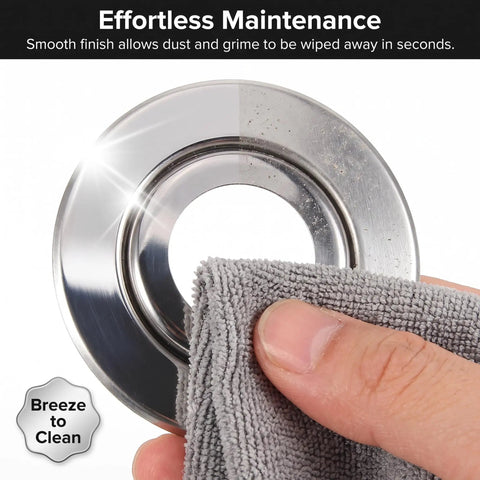 Heavy-Duty 20 Pack Fire Sprinkler Escutcheon Adjustable 2 Layer Stainless Steel Rose Plate Rustproof showing easy cleaning with a cloth.