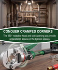 Copper Pipe Crimping Tool With Hydraulic Press For Half Inch, Three Quarter Inch, And One Inch Jaws For Copper Tube Fittings, Slim Head Design For Tight Spaces, Leak Free Crimps, Professional Grade Plumber Tool For Pros And DIYers shown crimping pipe in tight cabinet