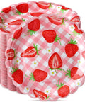 100 Pack Strawberry Grid Paper Plates 9 Inch Disposable Summer Fruit Dessert Tableware For Birthday Baby Shower Wedding stacked with berry design
