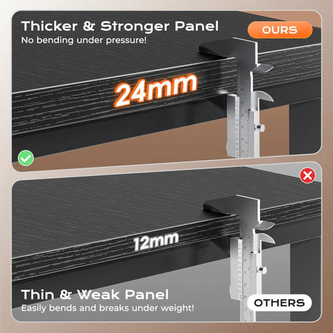 Comparison of 24mm thick sturdy panel vs 12mm weak panel for 63 Inch L Shaped Desk With Power Outlets And USB C Port