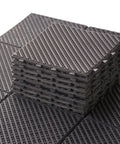 Stack of Interlocking Deck Tiles 27 Pack Outdoor Flooring 12 By 12 Inch Plastic Tiles DIY Friendly All Weather Waterproof Patio Pavers