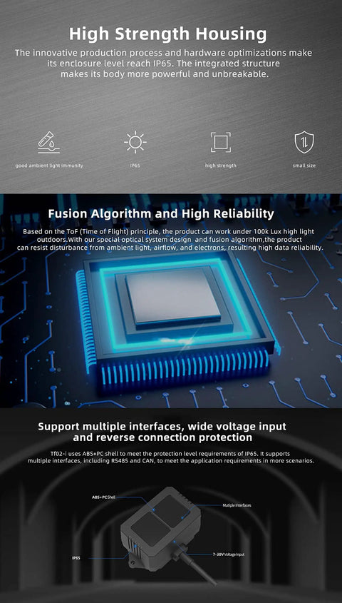 Fusion algorithm chip of 40m TOF Lidar Sensor With IP65 Weatherproof Tough Build For Drones And Robotics Dope 1 cm Resolution 100 Hz Frame Rate Pixhawk UART I2C IO Support High Accuracy Rangefinder For Precise Mapping.
