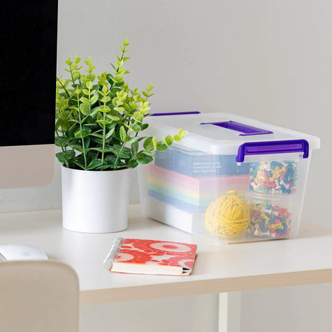 Heavy Duty Clear Plastic Storage Bins With Secure Buckle Lid Five Quart Organizers Six Pack Straight Up Made In Usa Top Shelf Picks For Art Craft And Office Gear That Will Absolutely Save Your Floor Space
