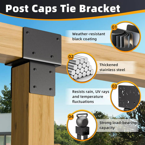 2 Pack 6x6 Post Cap Tie Bracket Stainless Steel Post To Beam Connector For Wood Outdoor Projects Keeps Posts Locked To Beams In Pergolas Gazebos Decks And Porches Heavy Duty Black Finish