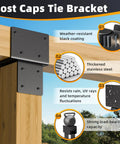 6x6 Post Brackets Four Pack Heavy Duty Wood Connectors For Post To Beam Connections And Outdoor Structure Support Reinforces Decks Fences And Railings With Beefy Steel Build And Easy Install, black post cap bracket on wood beam