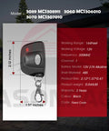 Two Pack Universal MultiCode Gate Opener Remote 3089 308911 MCS308911 with dimensions and specifications on display.