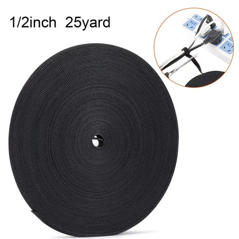 One Half Inch Reusable Hook And Loop Cable Ties Tape Double Sided Fastening Velcro Cable Management Roll Black 25 Yards High Tenacity Nylon No Fuss Setup Easy To Use For Neat Cable Bundles