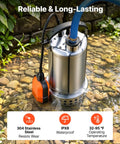 Hardcore Submersible Sump Pump With Smart Auto Float Switch One Horsepower Motor in water, showcasing 304 stainless steel design.