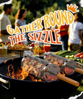 Rolling Grill Basket Two Pack Stainless Steel Grilling Basket With Removable Wooden Handle on BBQ with veggies and meats
