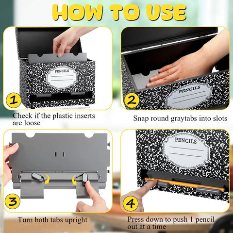 Wooden Pencil Dispenser For Classroom And Home Office Holds Up To 200 Pencils compact 9.5 by 6.7 by 5 inches usage steps
