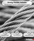 Stainless Steel Curtain Wire Rod Set 16.4 Ft With 24 Clips And Corner Connectors For Easy No Fuss Flexible Angled Installations Great For Windows Balconies Or Wall Mounted Curtain Panels, stainless steel wire close-up
