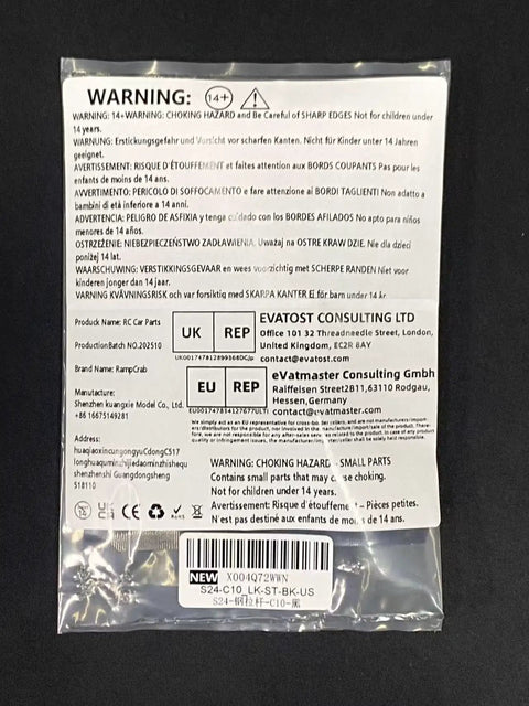 Beefy High Clearance Stainless Steel 4 Link Set For SCX24 C10 Bronco Wrangler JLU 4Runner Base Camp Axial One Twenty Four RC Crawler Upgrade Parts Eight Pieces Black, package back label